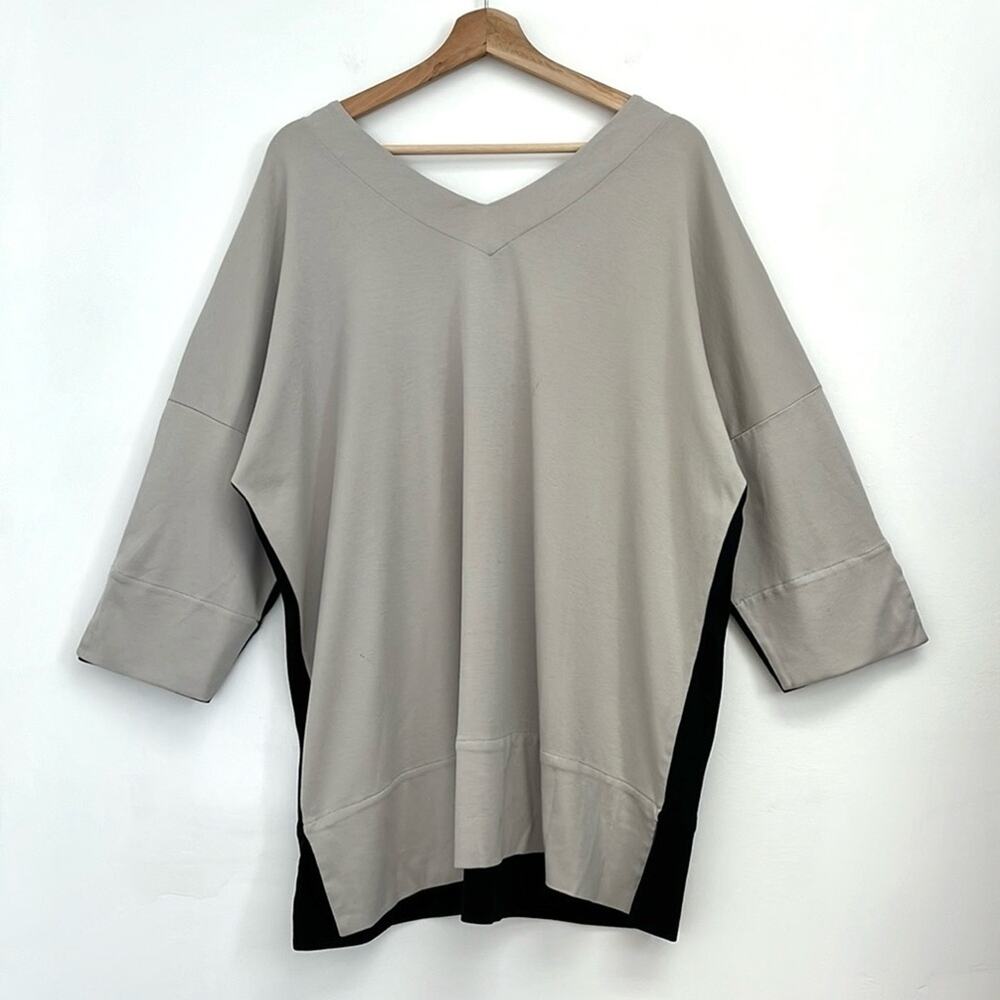 IRIDIUM Pima Cotton Colorblock Artsy Lagenlook V-Neck Relaxed Tunic Top Large - Picture 3 of 14